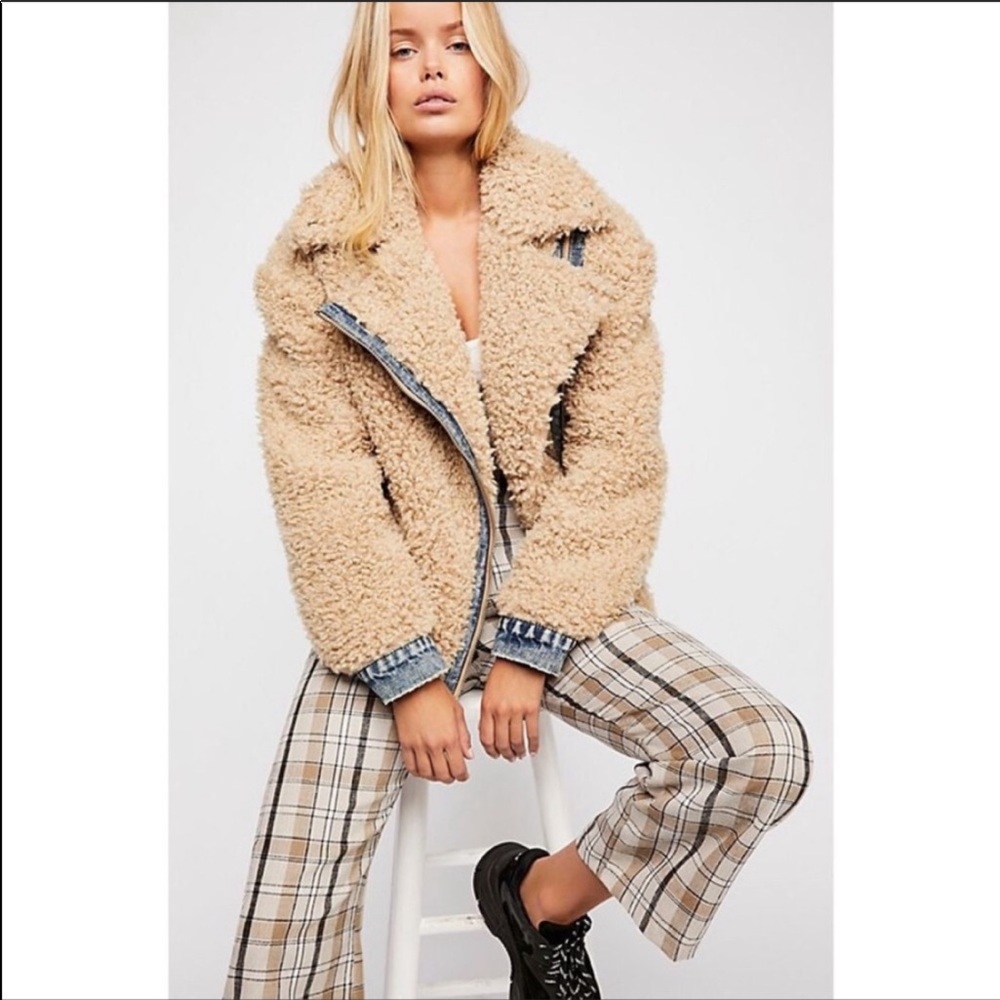 Free people oversized teddy moto jacket